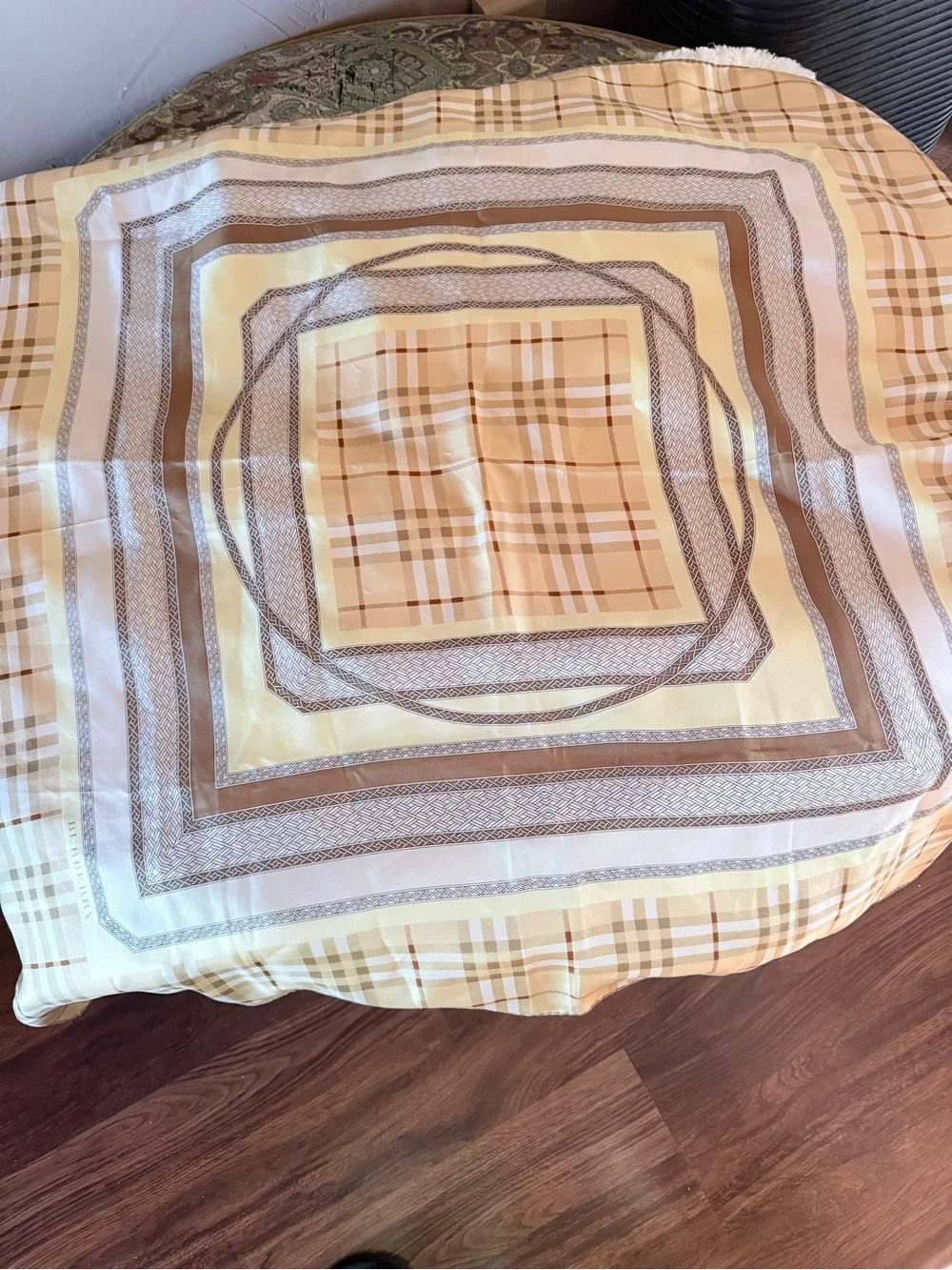 Burberry Beige and Cream Check Silk Scarf